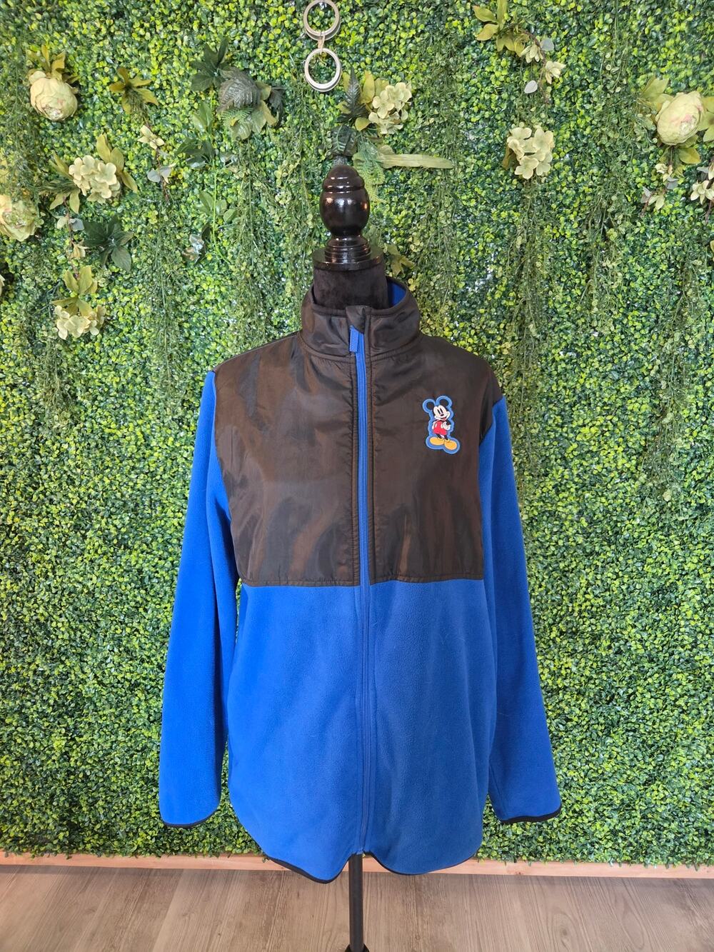 Disney Tokyo Mickey Mouse Blue & Black Zip Front Fleece Jacket Size M